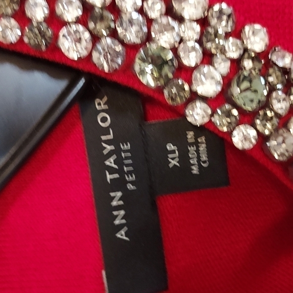 Ann Taylor Petite Crystal Jeweled Rhinestone Collar Sweater In Red - Picture 5 of 12